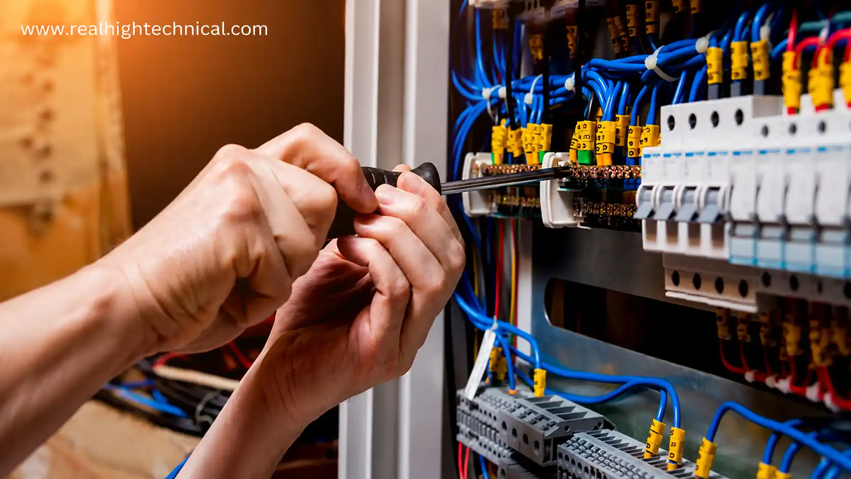 Certified electrician performing electrical fitting and wiring installation in Dubai